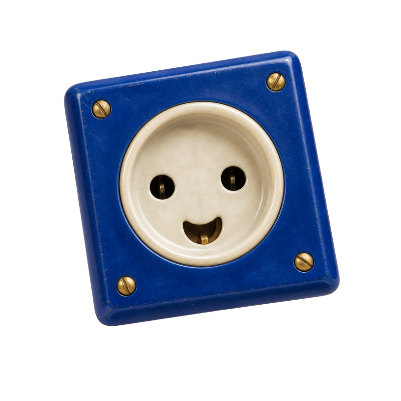 A happy blue electrical socket — yes to Filip & Robots
