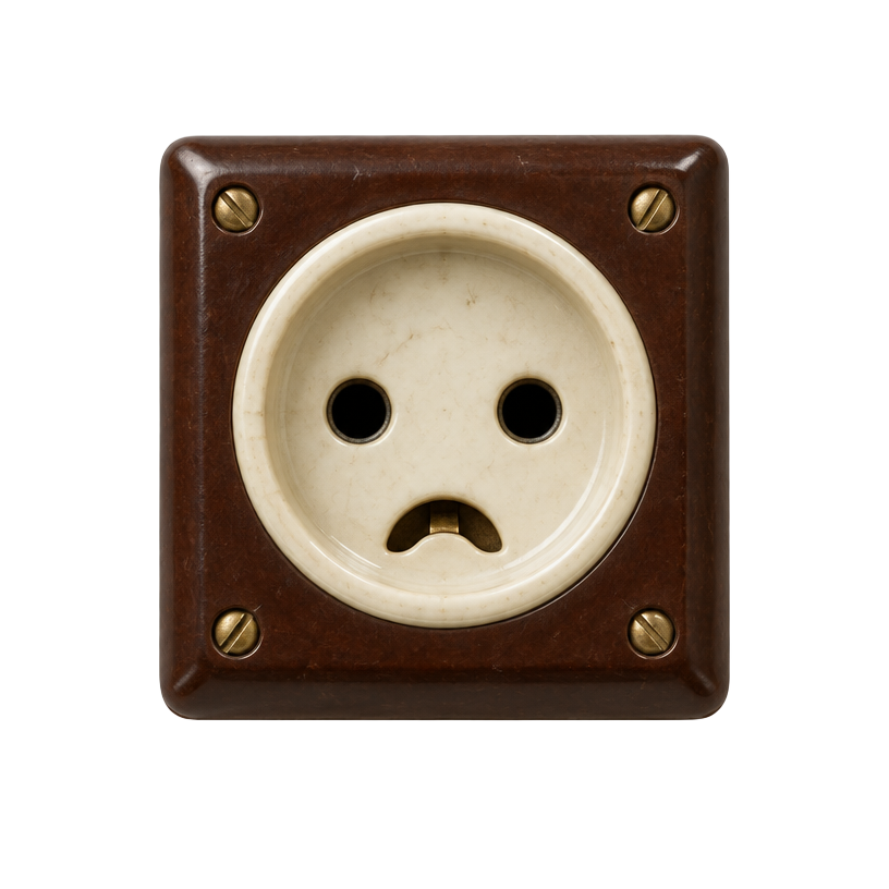 A sad brown electrical socket — not the right fit